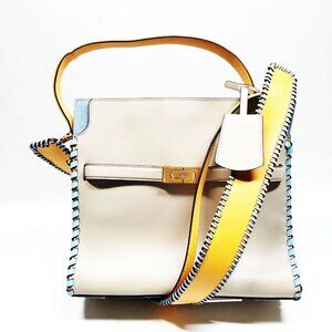 Authentic TORY BURCH Beige Leather Hand Bag mon364-111125